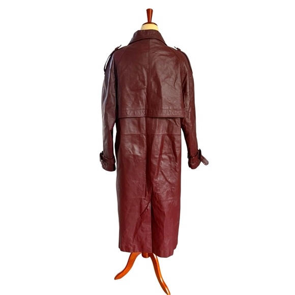Vintage Women's Burgundy Genuine Leather Trench Coat Size 1X Size 14/16 - Picture 6 of 17